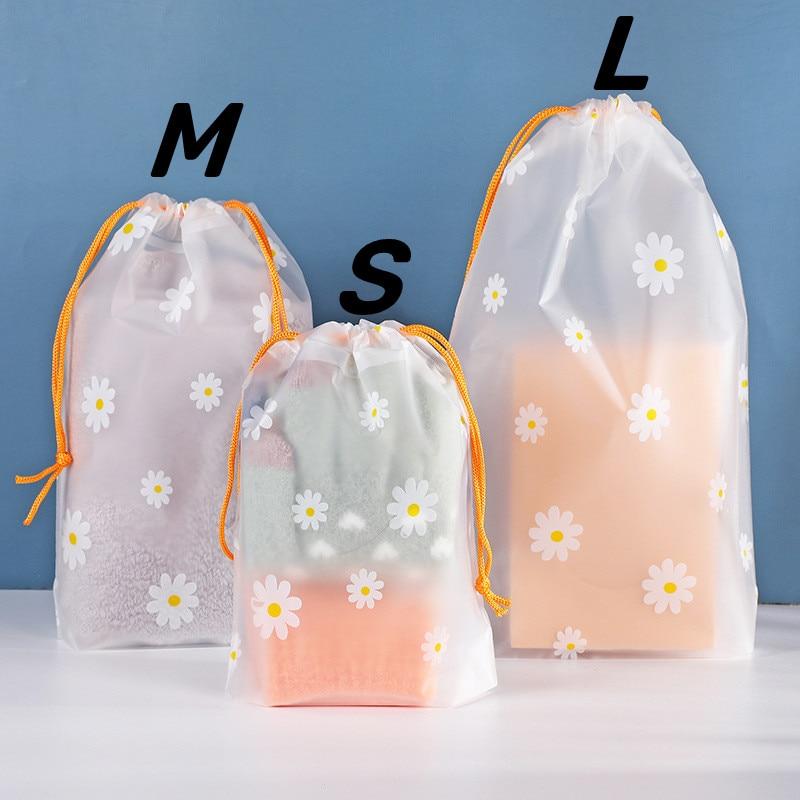 5pcs Waterproof Daisy Storage Bag with Drawcord Cuffs  Large Capacity Clothes Shoes Organizer Portable Towel Makeup Toiletry Bags