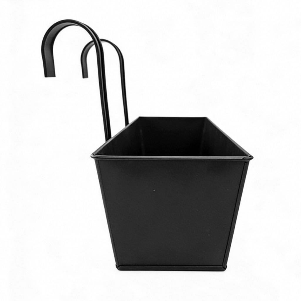 2pcs Railing Planters Metal Fence Hanging Flower Pots with Drainage Holes Hooks for Balcony Porch Deck Black L