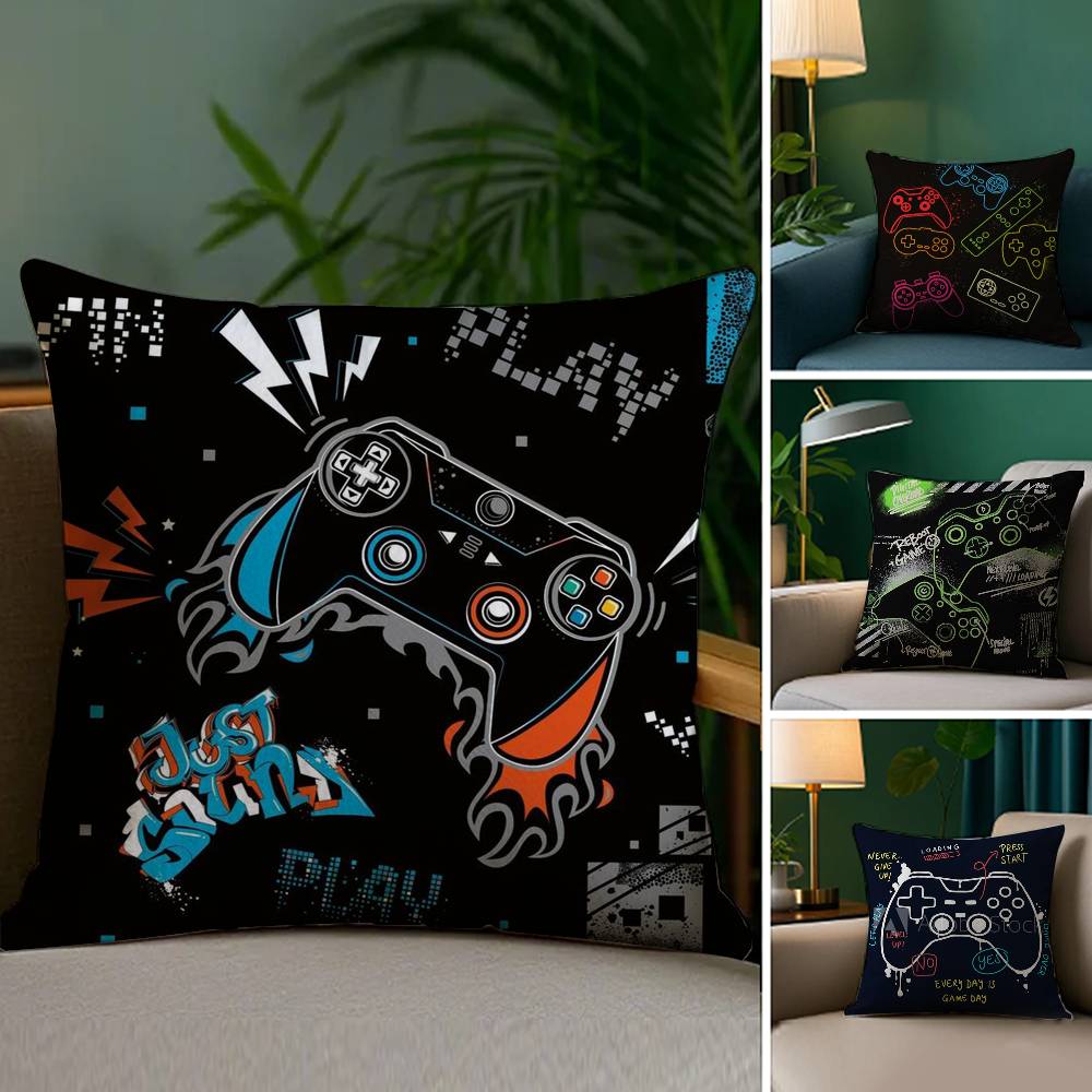 Colorful Graffiti Game Gamepad Pillow Case Plush Fabric Soft Double-Sided Printed Sofa Warm Winter Home Gift Cushion Cover