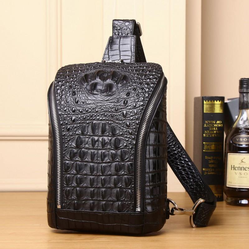 Crocodile Patterned Men s Chest Bag Genuine Leather Diagonal Cross Single Shoulder Cowhide Small Backpack Large Capacity Casual Trendy 18x10x25