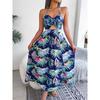 Spring and Summer Floral Sleeveless Hollow Out Halter Long Holiday Beach Dresses for Women