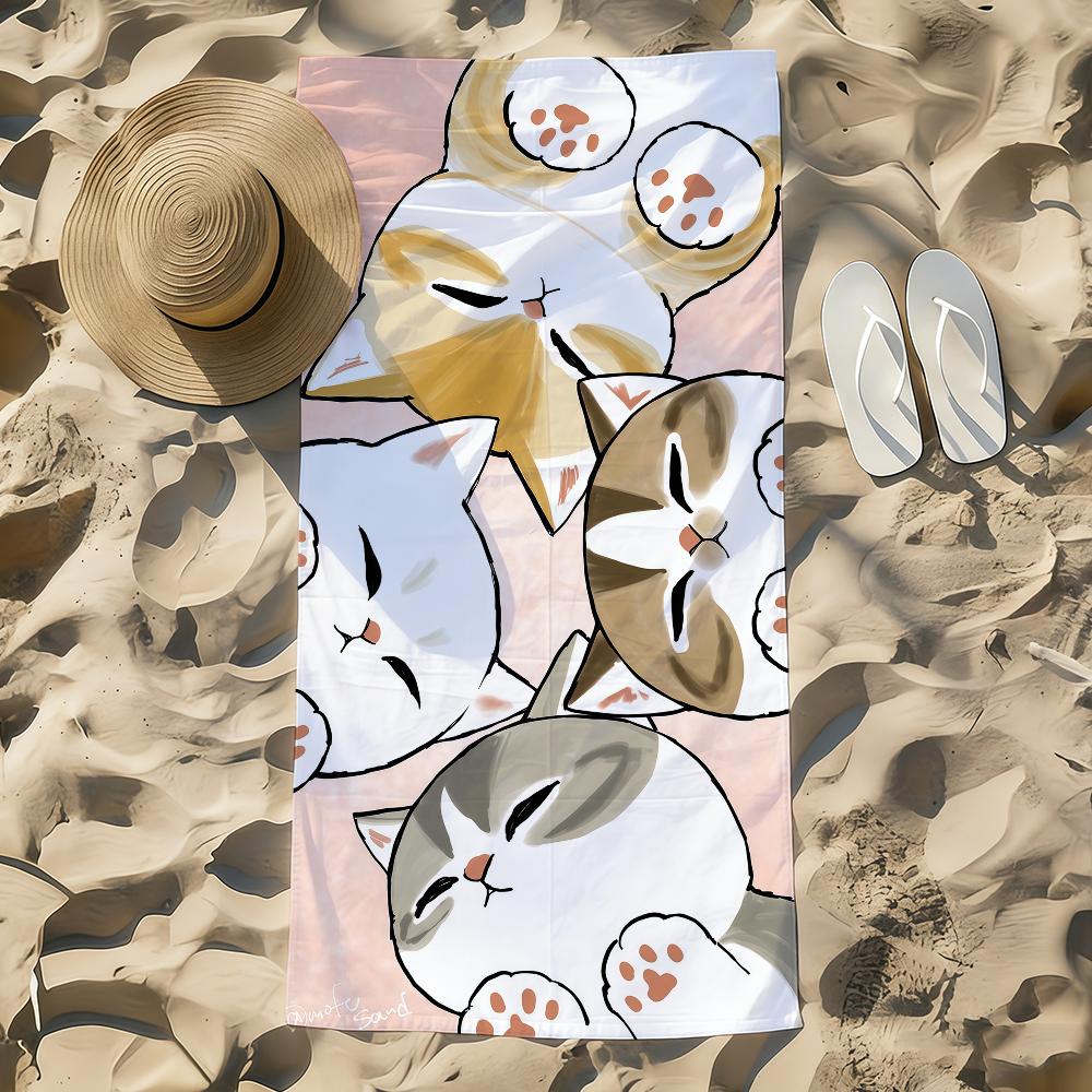 Kawaii Towel Beach Towel Cartoon Oversized Quick M-Mofusand Kitten Dry Towel Absorbent Cat Soft Swim BeachTowels for Men Women