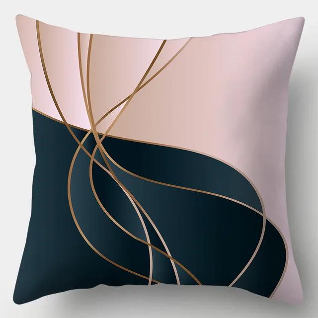 45x45 Simple Abstract Pink Line Leaf Printed Polyester Cushion Cover for Home Living Room Sofa Chair Decorative Pillowcase