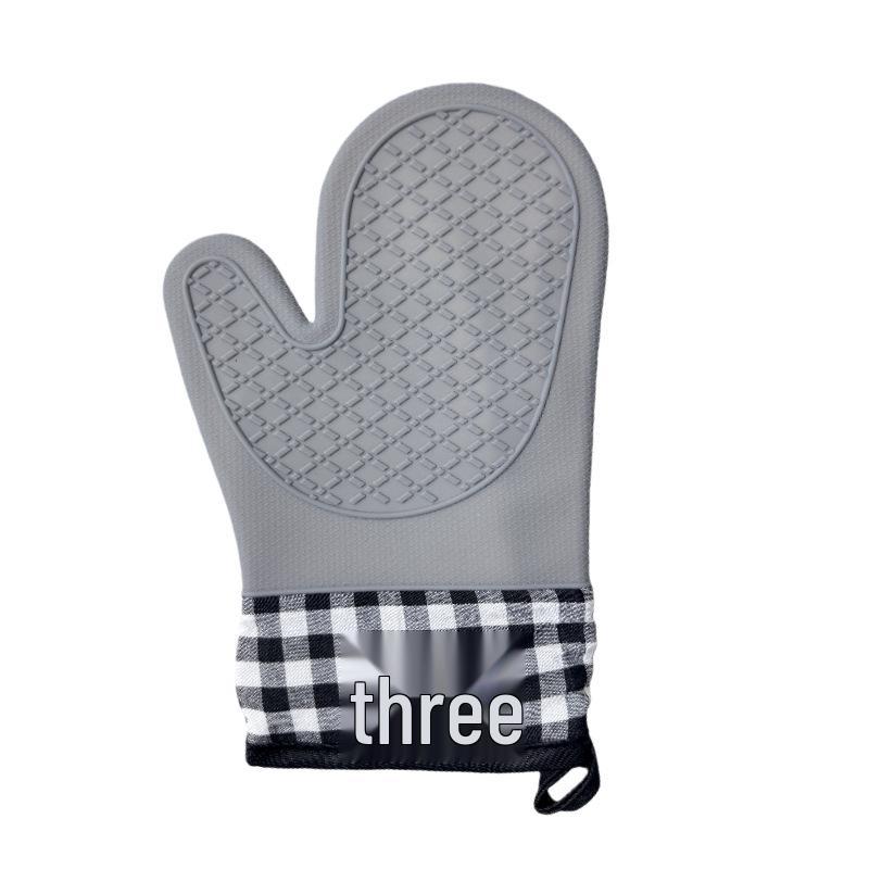 Silicone Oven & Microwave Heat-Resistant Baking Gloves with Thick Plaid Cotton Lining