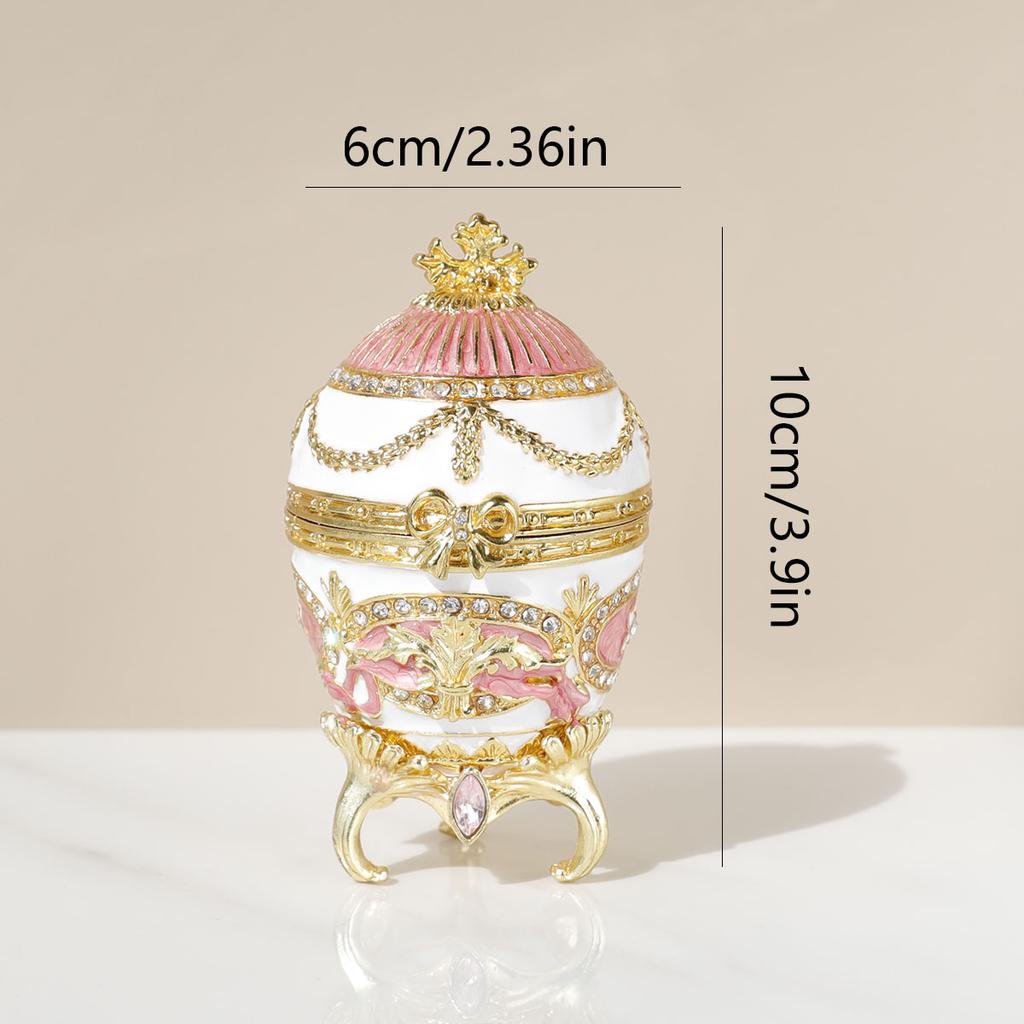 Russian Enamel Easter Egg Jewelry Box Handmade Metal Craft Gift for Women