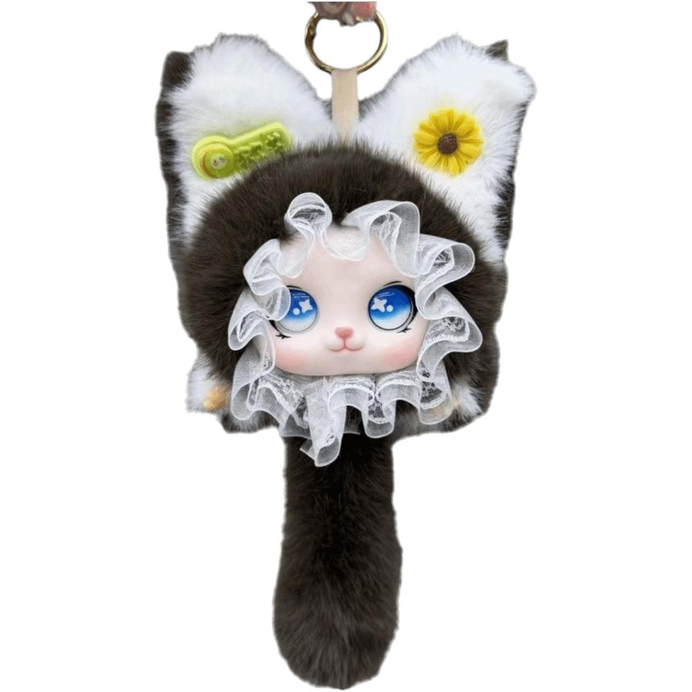 Hanging Charm Plush Cat Keychain Lace Border Bag Decoration Cartoon Furry Cat Pendant  Pendant