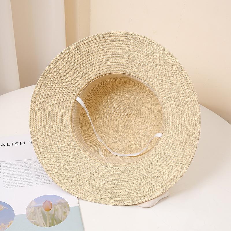 Women's Wide Brim Straw Sun Hat with Elegant Black Bowknot, Solid Color Beach Hat for Summer Travel, Classic Outdoor UV Protection