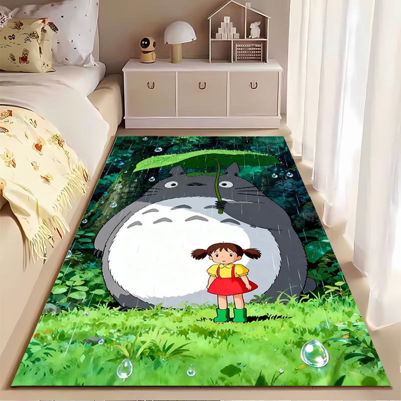 Area Rug, My Neighbor Totoro Rain Mei Leaf Umbrella Forest Print, Playroom Decor, Non-Slip Mat