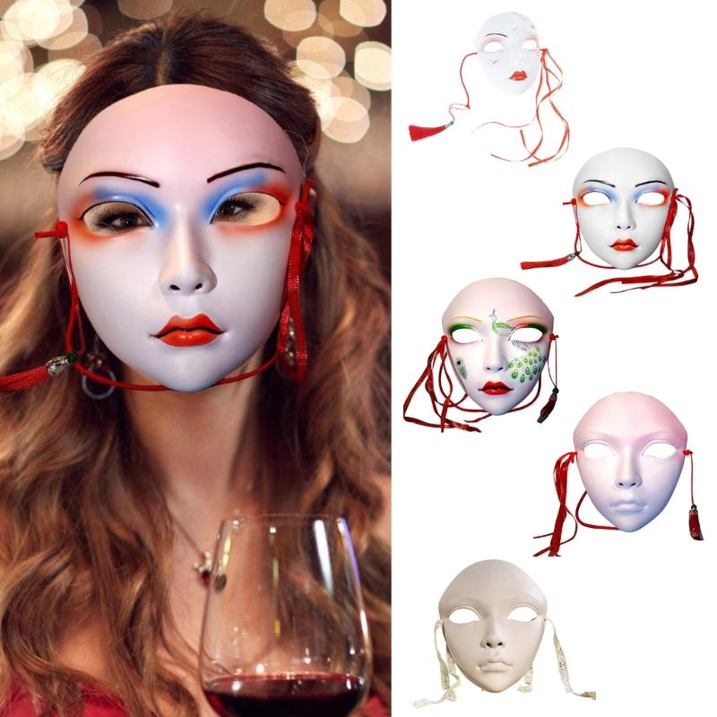 Hand Painted Mask Halloween Party Mask Full Face Mask Masquerade Mask for Women Cosplay Halloween Costume Accessories