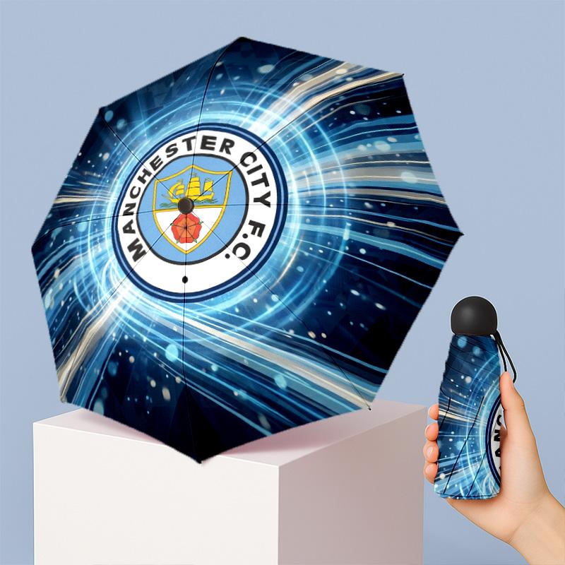 Manchester City Pattern Printed Mini 5 Folds 8 Ribs Compact Umbrella Windproof Waterproof Lightweight Portable Folding