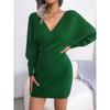Autumn and Winter, Sexy Cross V-neck, Bat Sleeves, Hip Hugging Skirt, Dress, Woolen Dress, Women's Clothing