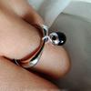 925 Silver Simple Rings For Women Men Finger Adjustable Open Retro Black Ball Tassle Ring For Party Birthday Gift