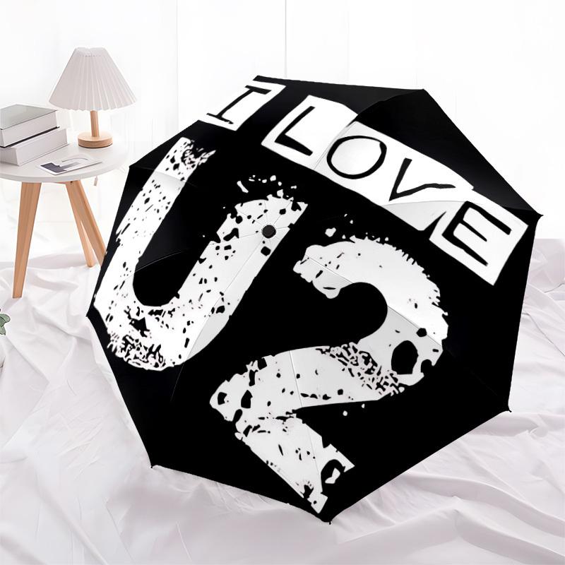1pc I LOVE U2 [Automatic Folding Umbrella] Durable Iron Frame & Rod, Portable Folding, All Seasons, Home Travel Outdoor, Makes a Great Holiday Gift yy
