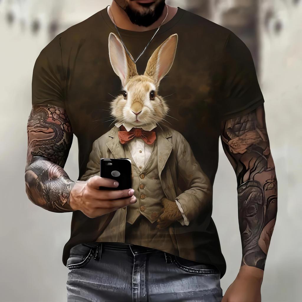 Men's 3D Animal Mouse Printed T-shirt Summer Fashion Casual Outdoor Sports Fitness Round Neck Short Sleeved Men's Shirt Clothing
