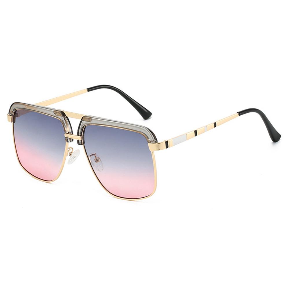 New fashionable retro double beam large frame sunglasses ins personalized casual versatile street shot anti-ultraviolet sunglasses tide