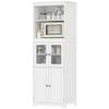 Armadio da Cucina Autoportante, Mobiletto a 4 Ante con Ripiano Regolabile e Ante in Vetro per Sala da Pranzo, Soggiorno, Bianco