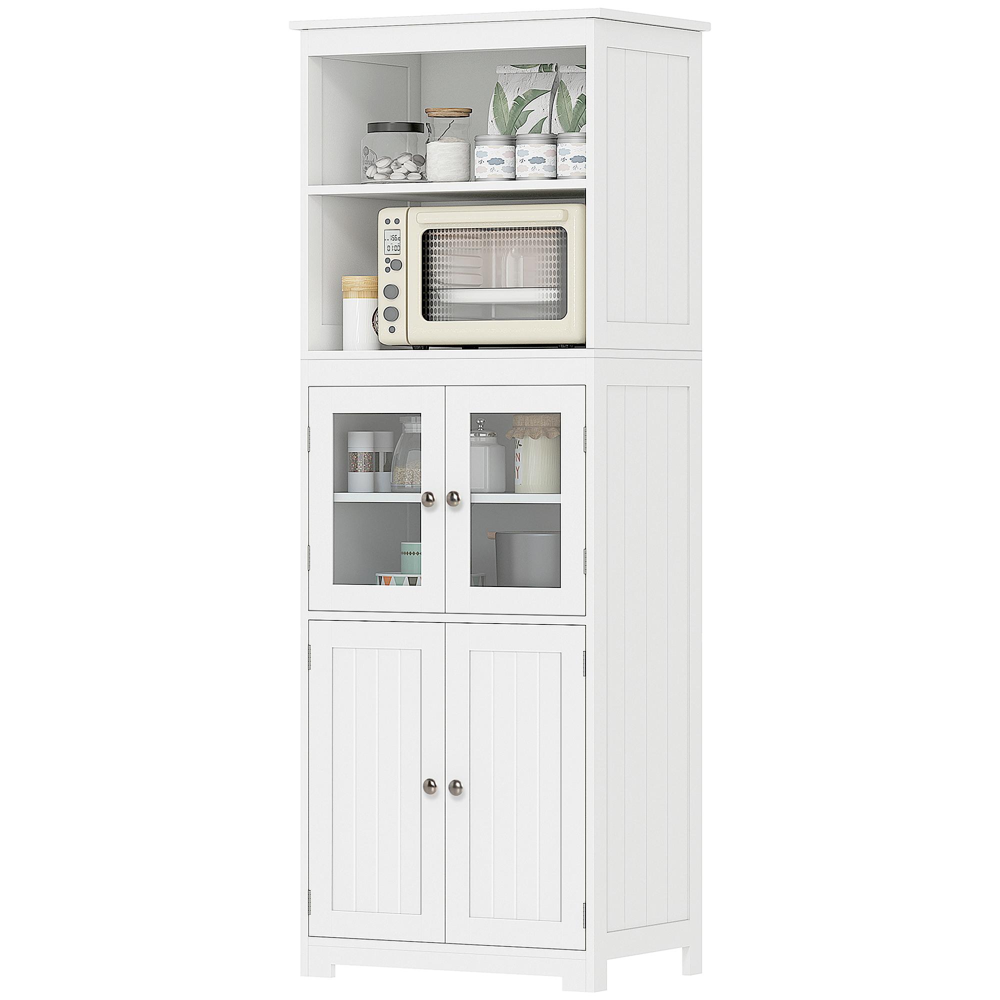 Armoire de cuisine autoportante 4 portes avec étagère réglable et portes vitrées pour salle à manger salon