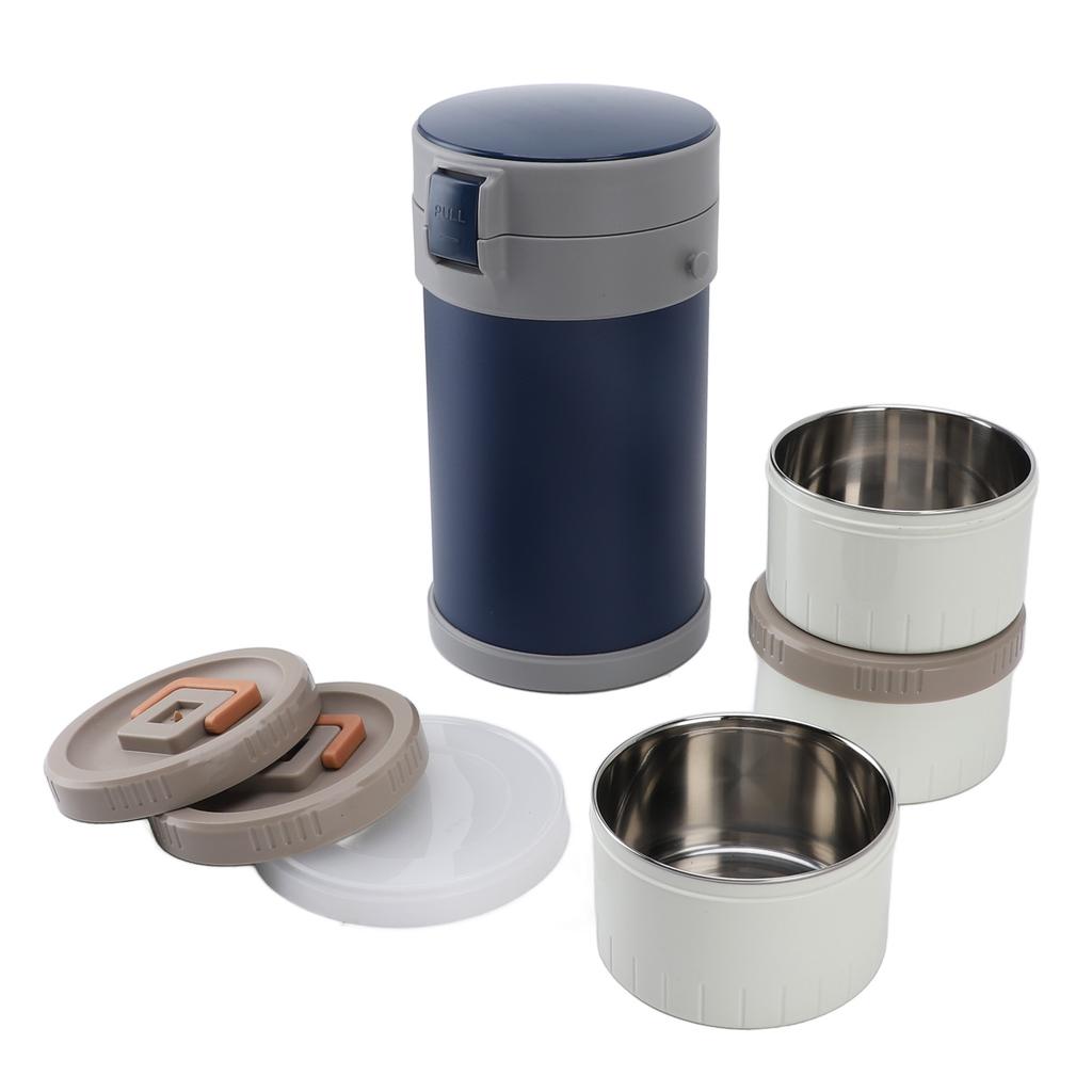 Bocal alimentaire isotherme 2,3L 3 niveaux compatible micro-ondes Acier inoxydable 304 Boîte à déjeuner thermique avec bandoulière