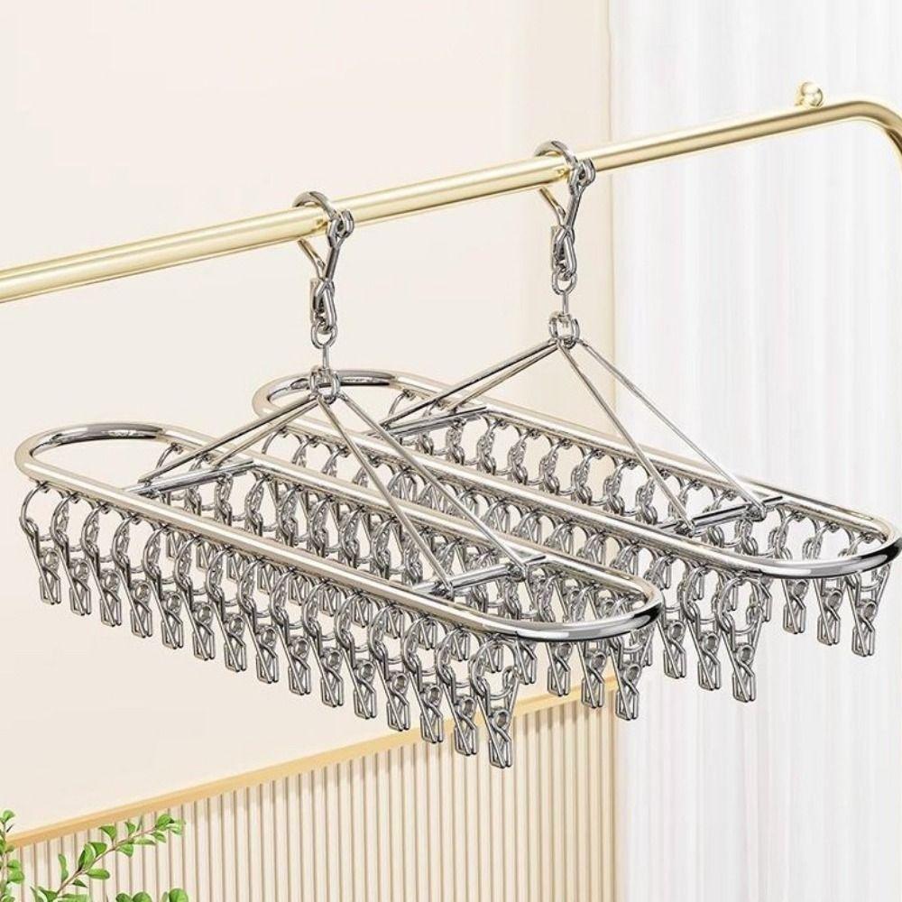 20/30 Clips Socks Drying Rack Windproof Stainless Steel Sock Laundry Airer Rust-proof Underwear Socks Holder for Home