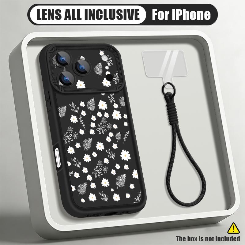 Luxury Flowers Print Lanyard Case For iPhone 18 Pro Max Shockproof Bumper Soft Silicone Cover For iPhone 17 16 15 14 13 Pro Max 17E
