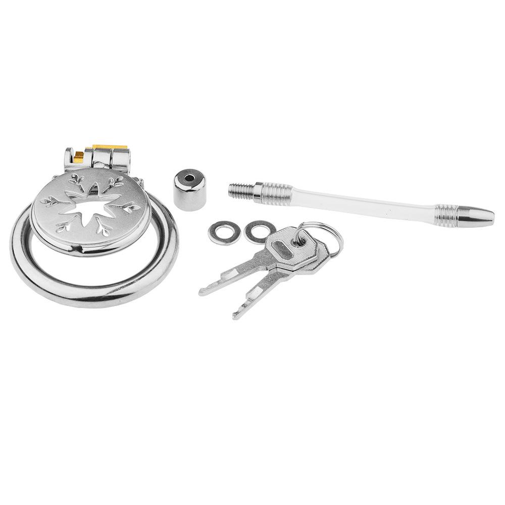 SOURCE Sexy Chastity Lock Gymnastics Lock Stainless Steel Men's Flat Snowflake Chastity Lock Anti-Escape SM