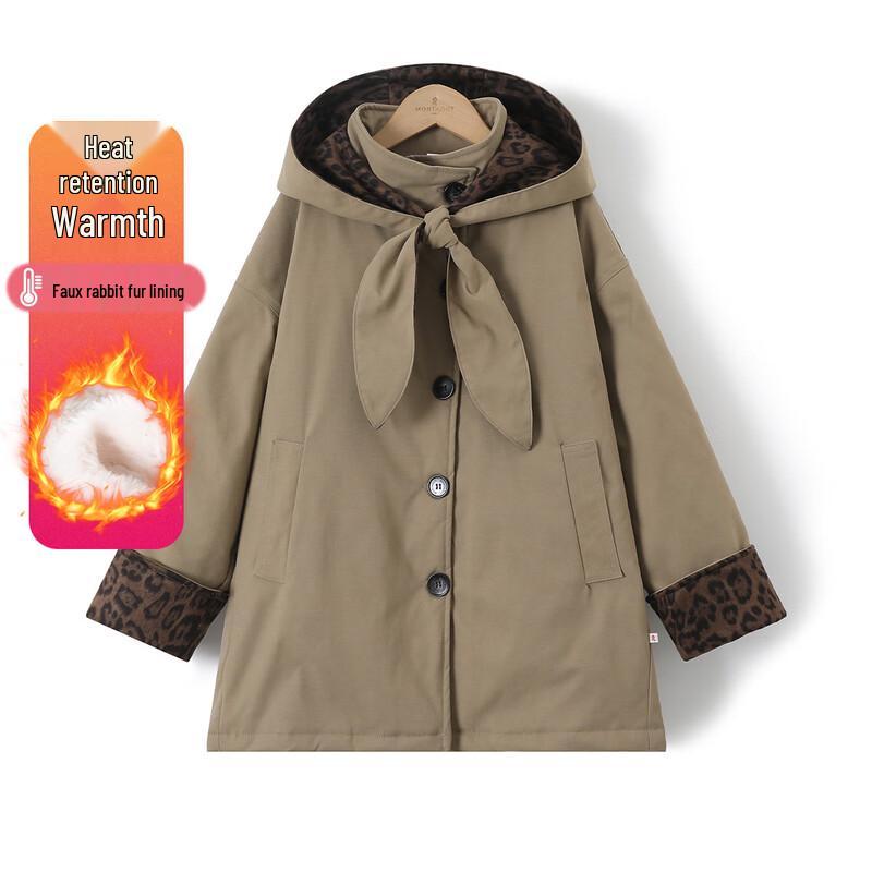 Montagut Girls Fleece-Lined Barn Style Color Block Mid-Length Winter Hooded Coat 160