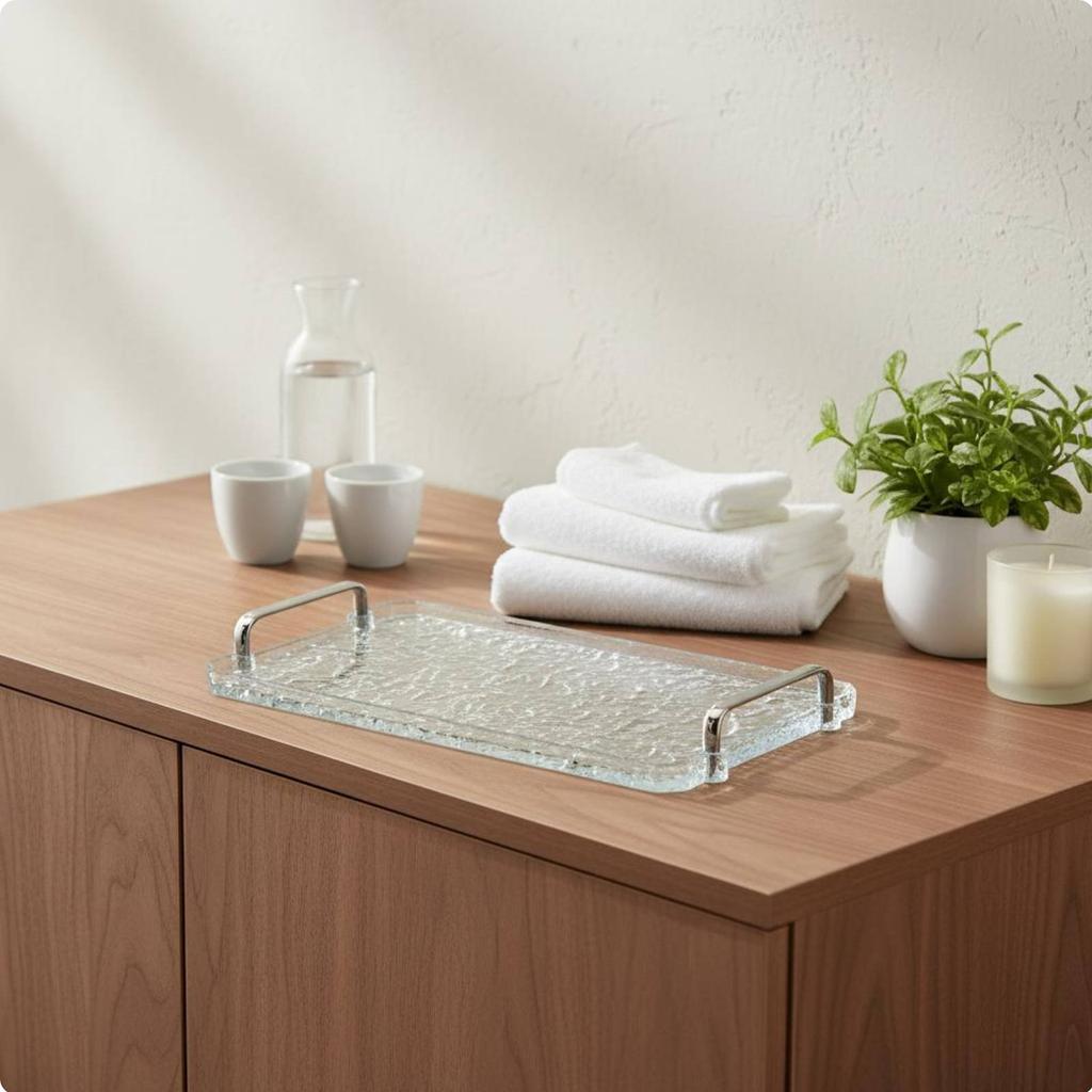 Water Wave Tray with Handles Versatile Rectangular Vanity Tray Clear Decorative Platter Bright Luxury Design for Living Room