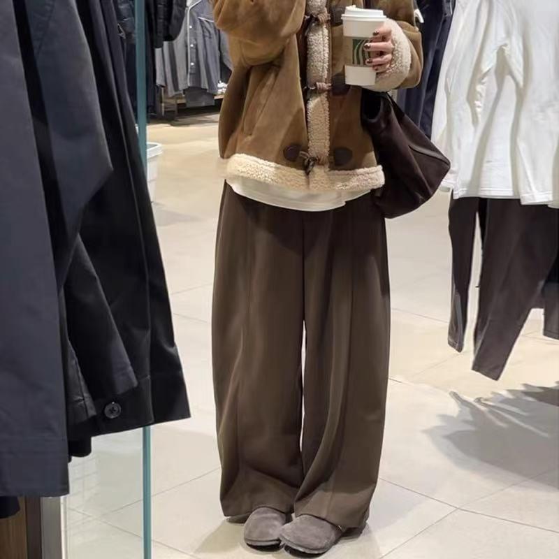 

Gray Wool Women s Plus Size Petite Wide-Leg Pants - Popular Curved Knife Design XL (suggested 110-135 jin)