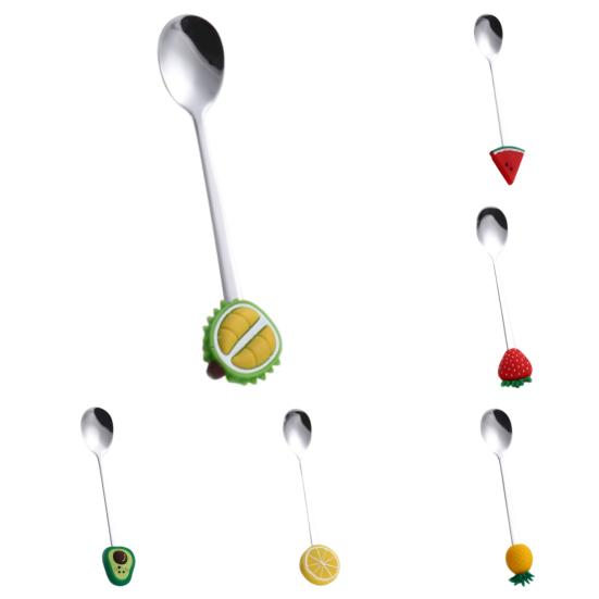 Stainless Steel Spoon, with Strawberries Durians Watermelons Avocados Decor, Durable Rust-Resistant Dessert Spoon, for Coffee Tea Stirring And Eating
