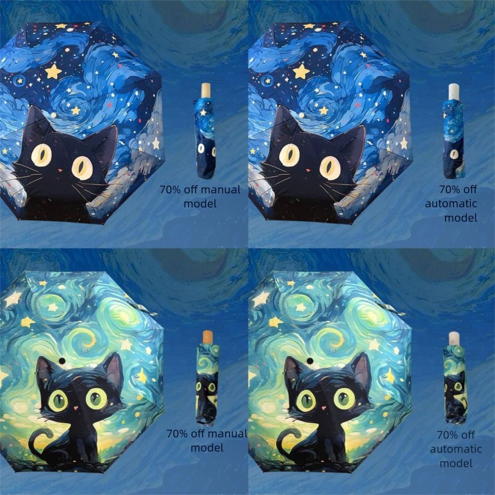 Cute Windproof Windproof Umbrella Cartoon Cat Professional Automatic Folding Umbrella Rainproof Shade Sun Umbrella Rainy Day