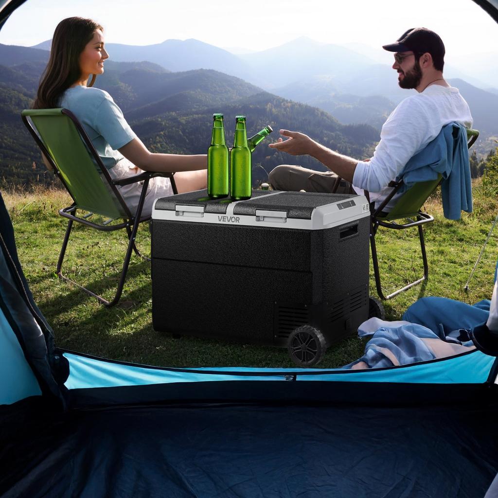 12 Volt Car Refrigerator, 95L Car Fridge, Dual Zone Portable Electric Cooler with Wheels and Handle, -20 to 20, 12/24V DC 100-240V AC Compressor