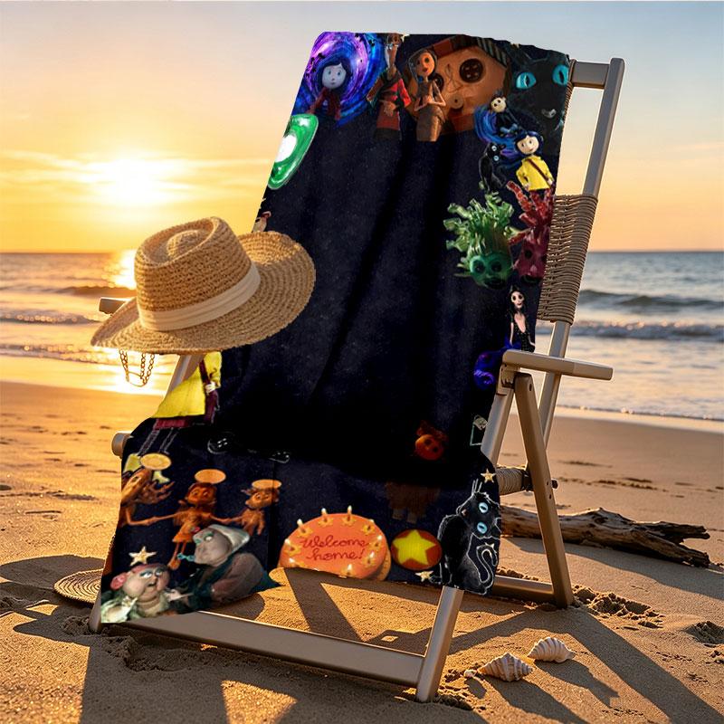 Coraline Print Beach Towel Design, Soft, Lightweight. for Home Bathroom, Spa, Pool, Yoga, Surfing, Camping, Gift for Family, Friend