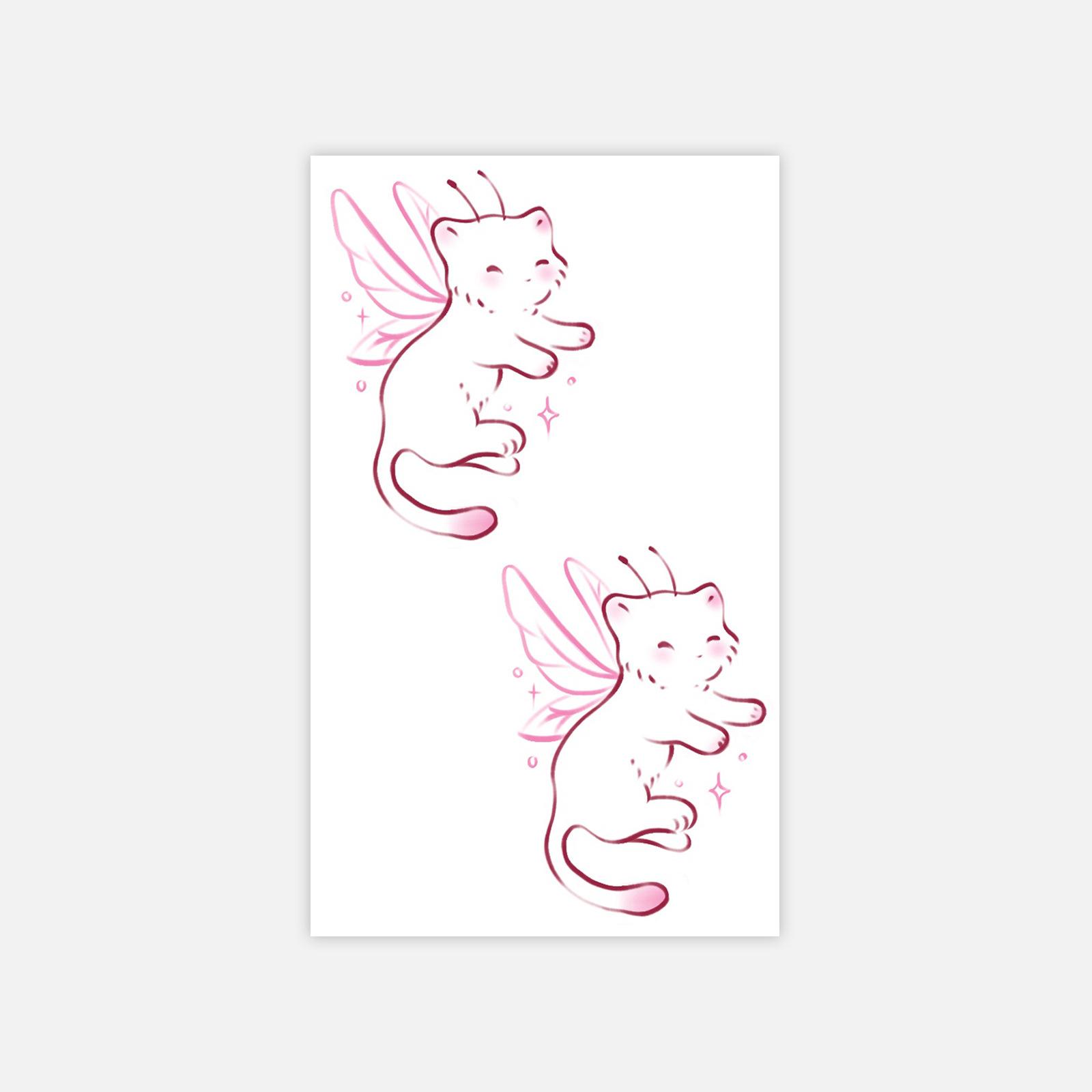 Dopamine Cute Butterfly Cat Tattoo Sticker Sweet And Beautiful Tattoo Sticker 6*10