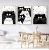 Schattige Zwart-Witte Kat Cartoon Dieren Minimalistische Muurkunst Print Canvas Schilderij Posters voor Woonkamer Moderne Huisdecoratie