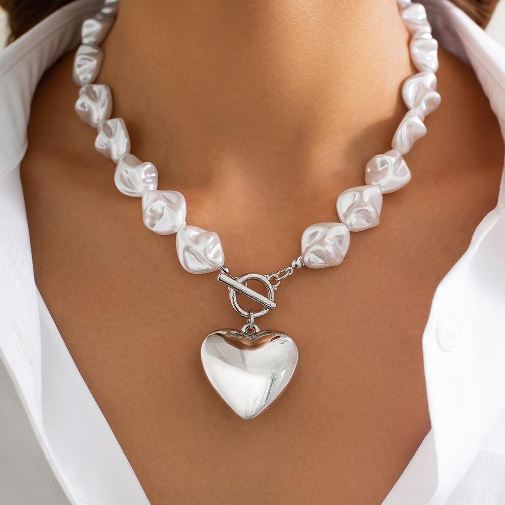 Elegant Love Pendant & Pearl Necklace Set