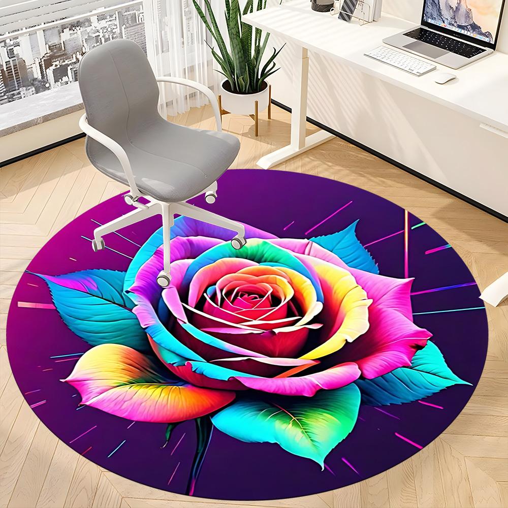 1pc Rainbow Rose Print Chair Carpet for Office, Non-slip, Soft and Durable Office Rug, Perfect for Office yy260131059