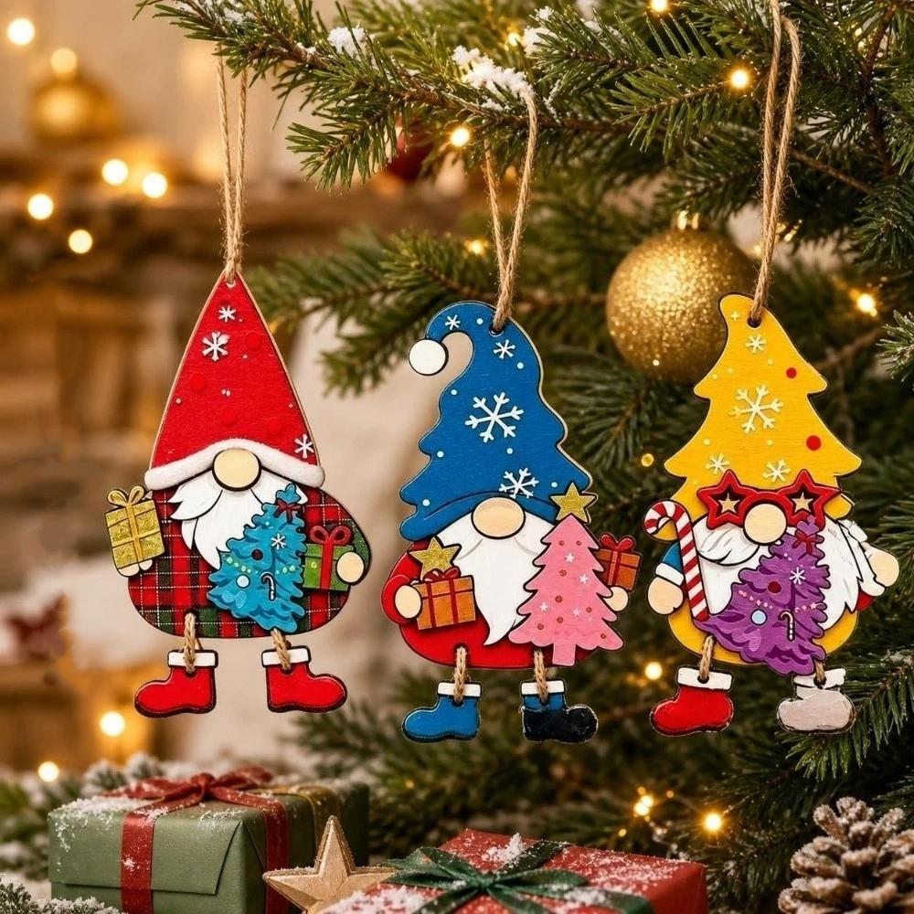 3 Pcs Santa Claus Xmas Hanging Pendant 2D Flat Christmas Decor Christmas Tree