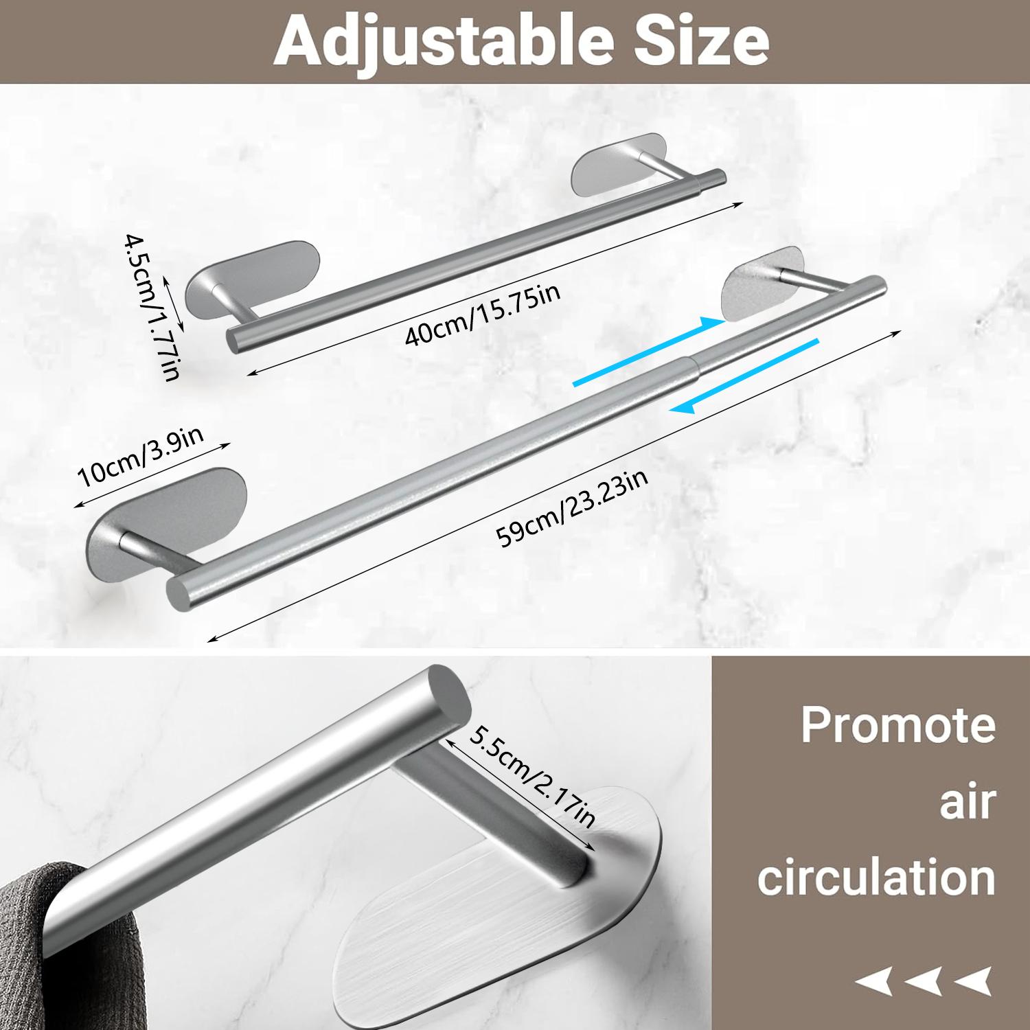 

Drillless Bathroom Towel Rack Stainless Bathroom Towel Hanger Retractable 40cm to 59cm Adhesive Towel Holder Rail for Bathroom