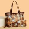 Contrasting color plaid splicing shoulder handbag