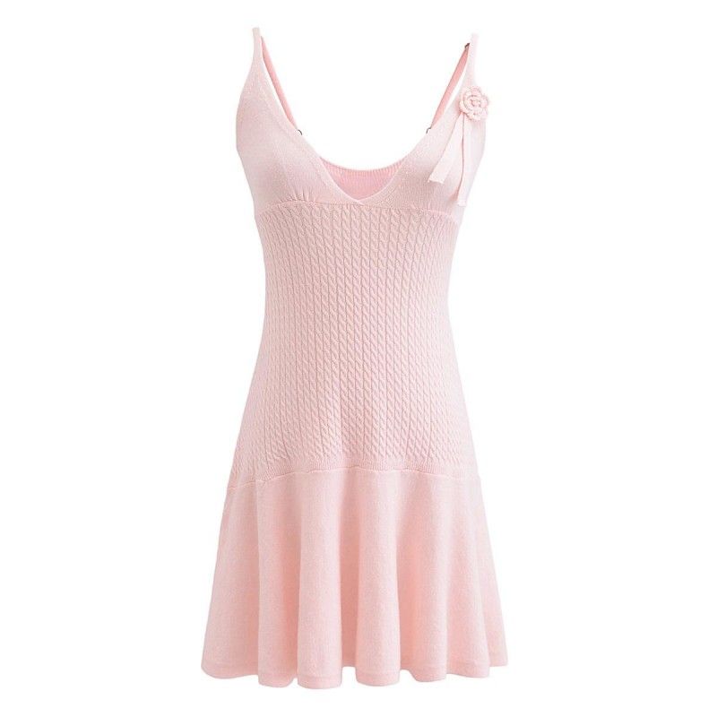 Pink Stereo Silm V-neck Strap Dress Ballet