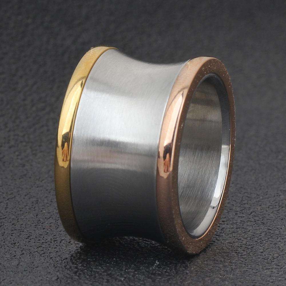 European American Three-Color Stainless Steel 15MM Coil Ring for Women Size 8