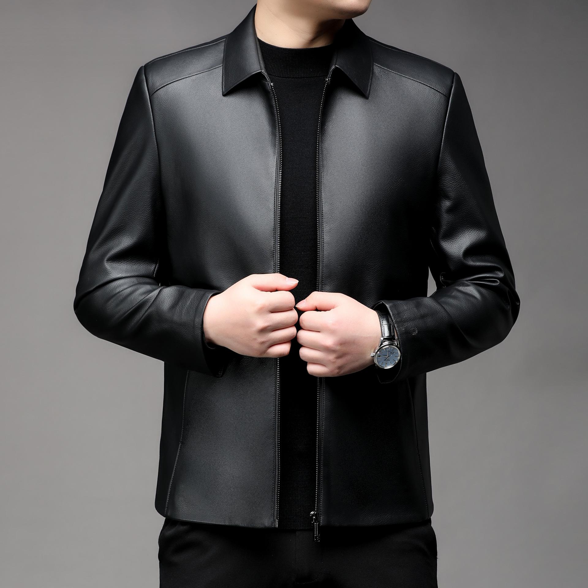 

Кожаная куртка для мужчин весна и осень новый стиль модный воротник стойка повседневная куртка мужская кожаная куртка деловой тренд 195