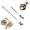 Extendable Fork and Spoon Set, Telescopic Stainless Steel Fork and Spoon, Retractable Tableware Extending To 25.2 Inches for BBQ, Dinner, Fruit, and