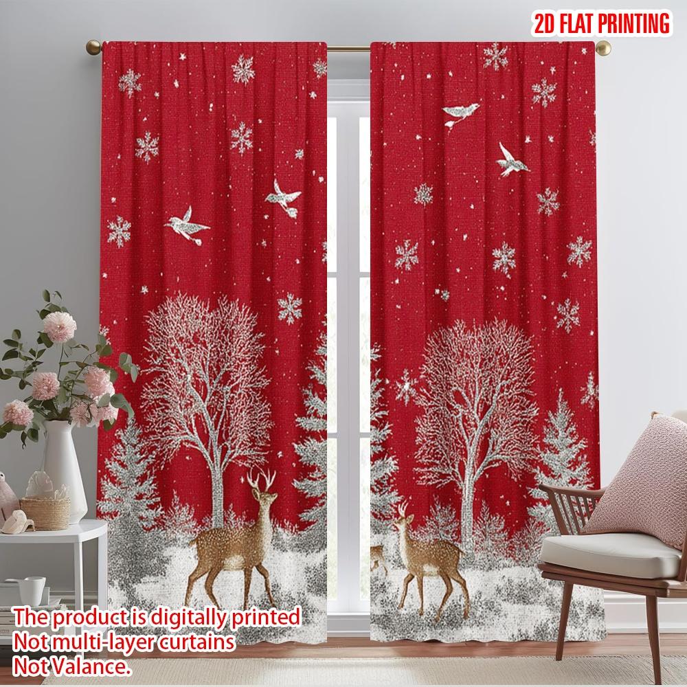 

2pcs,2D plane printing Curtain Popular Reindeer and Snow Versatile Polyester Fabric (without rod) Gifts Use for Bedroom Living 52.50×116.00 CM 2pcs