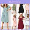 Nrj 2020 Hot Sale V-neck Button-up Short Sleeve Women's Dress With Pockets