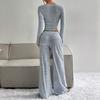 Women's Striped Pullover Long Sleeved Drawstring Wide Leg Pants Set