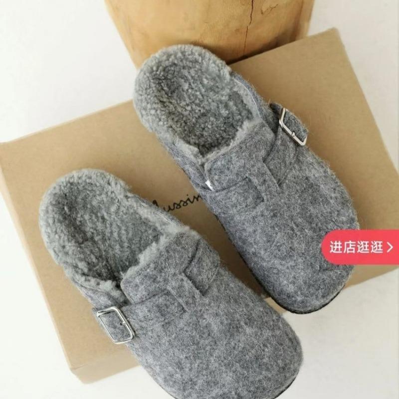 Winter Low Heel Modern Slippers Pull on Solid 2024 High Quality Women's Shoes Shallow Novelty Outside Cow Suede Women's Slippers