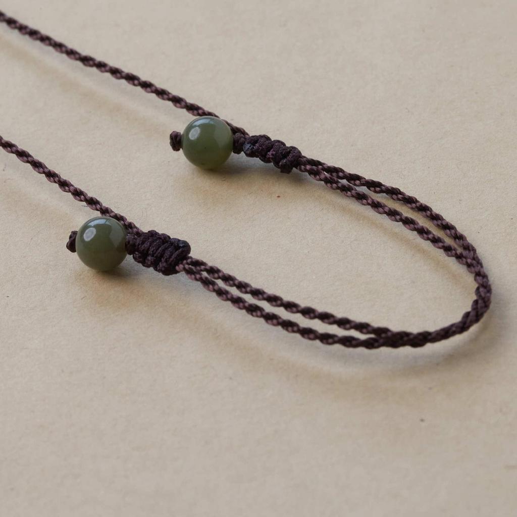 Hetian Jade Pendant Necklace with Handmade Braided Cord - Simple, Natural Stone Design