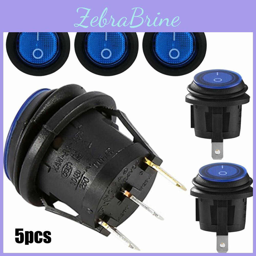Car 12v Spst 20a 5pcs Round Switch Led Car Boat Truck Round Rocker Toggle Onoff Waterproof Switch With Blue Light