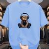 Men's Summer Cotton Fashion Casual Sports Loose Music Bear Pattern Printed Round Neck Short Sleeve T-shirt Top